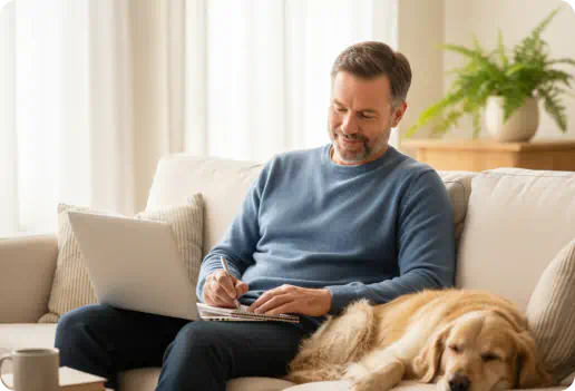 man and dog relaxing