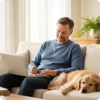 man and dog relaxing